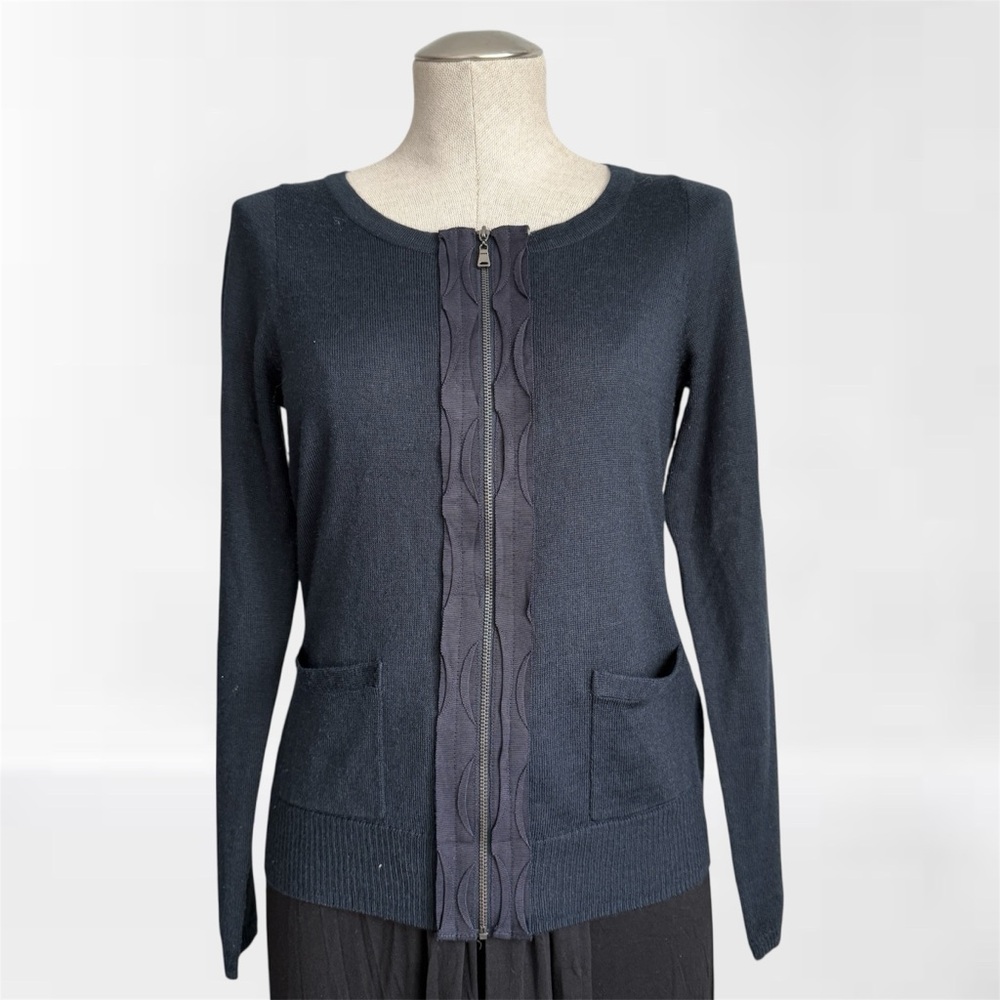 Tahari Zip-Up Cardigan Sweater in Charcoal Gray